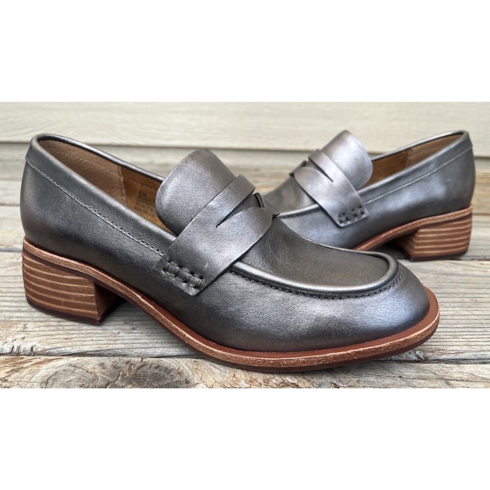 Kork-Ease Keegan Women's 6M Antique Silver Metallic Heeled Penny Loafers Shoes